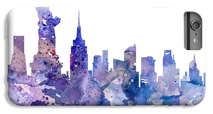 New York City Skyline iPhone 6 Plus Case featuring the painting New York by Watercolor Girl