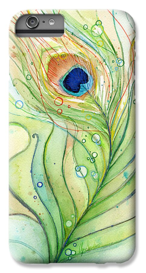 Peacock iPhone 6 Plus Case featuring the painting Peacock Feather Watercolor by Olga Shvartsur