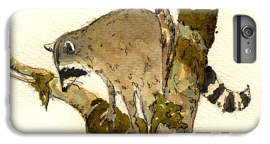Raccoon iPhone 6 Plus Case featuring the painting Raccoon on a tree by Juan Bosco