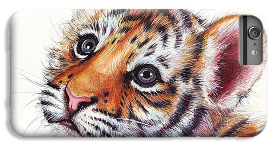 Tiger iPhone 6 Plus Case featuring the painting Tiger Cub Watercolor Painting by Olga Shvartsur