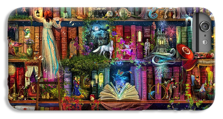Fairytale iPhone 6 Plus Case featuring the digital art Fairytale Treasure Hunt Book Shelf by MGL Meiklejohn Graphics Licensing