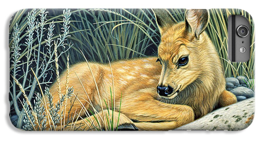 Wildlife iPhone 6 Plus Case featuring the painting Waiting for Mom-Mule deer fawn by Paul Krapf