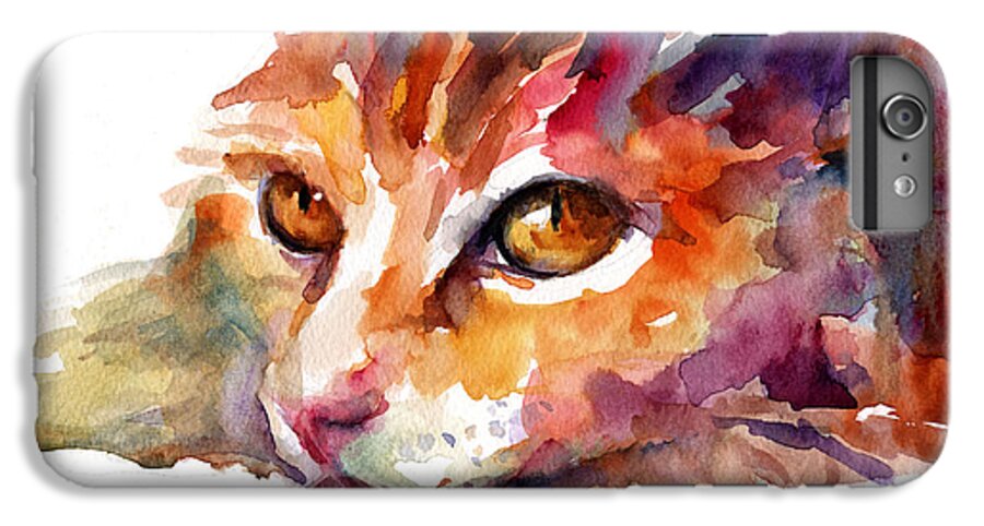 Orange Tubby Cat iPhone 6 Plus Case featuring the painting Watercolor orange tubby cat by Svetlana Novikova