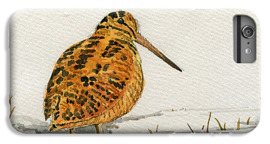 Woodcock iPhone 6 Plus Case featuring the painting Woodcock bird by Juan Bosco