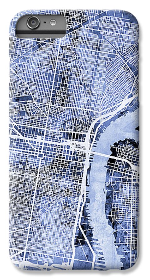 Street Map iPhone 6 Plus Case featuring the digital art Philadelphia Pennsylvania City Street Map #1 by Michael Tompsett