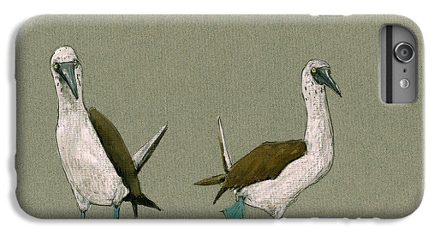 Blue Footed Boobies iPhone 6 Plus Case featuring the painting Blue footed boobies #3 by Juan Bosco