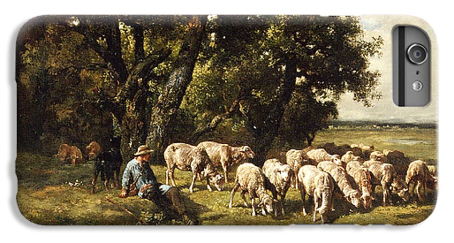 A Shepherd And His Flock iPhone 6 Plus Case featuring the painting A shepherd and his flock by Charles Emile Jacques