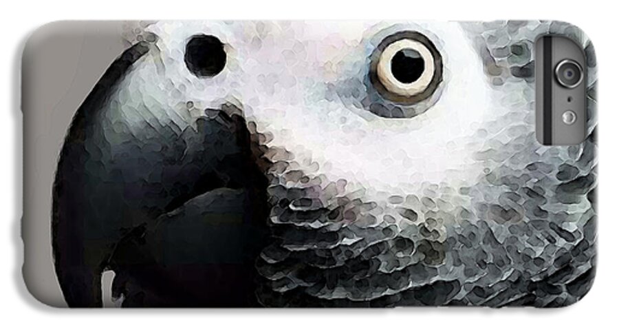 African Grey iPhone 6 Plus Case featuring the painting African Gray Parrot Art - Softy by Sharon Cummings