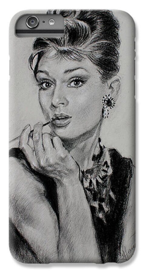 Audrey Hepburn iPhone 6 Plus Case featuring the drawing Audrey Hepburn by Ylli Haruni