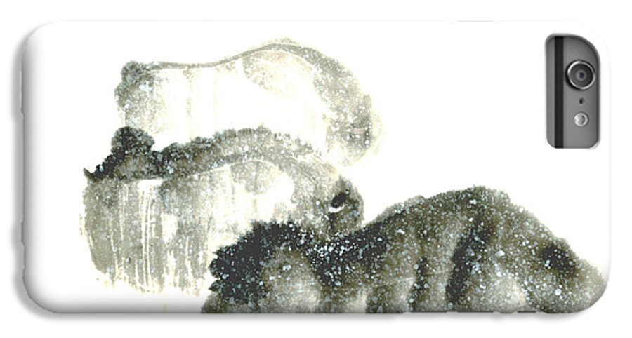 A Herd Of Bison Grazing In Snow. This Is A Contemporary Chinese Ink And Color On Rice Paper Painting With Simple Zen Style Brush Strokes.  iPhone 6 Plus Case featuring the painting Bison In Snow II by Mui-Joo Wee