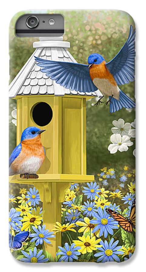 Wild Birds iPhone 6 Plus Case featuring the painting Bluebird Garden Home by Crista Forest