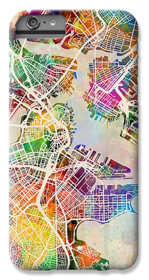 Street Map iPhone 6 Plus Case featuring the digital art Boston Massachusetts Street Map by Michael Tompsett