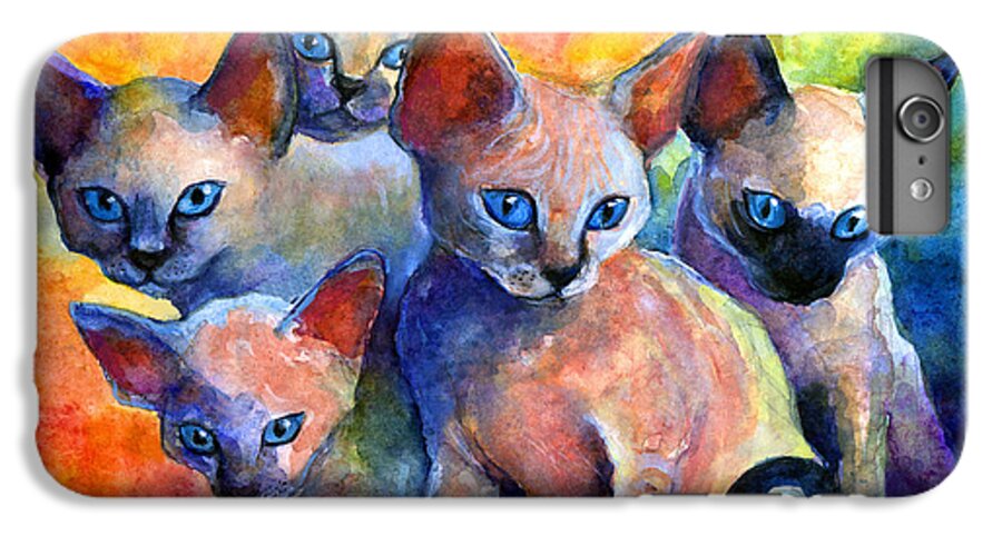 Kittens iPhone 6 Plus Case featuring the painting Devon Rex kitten cats by Svetlana Novikova