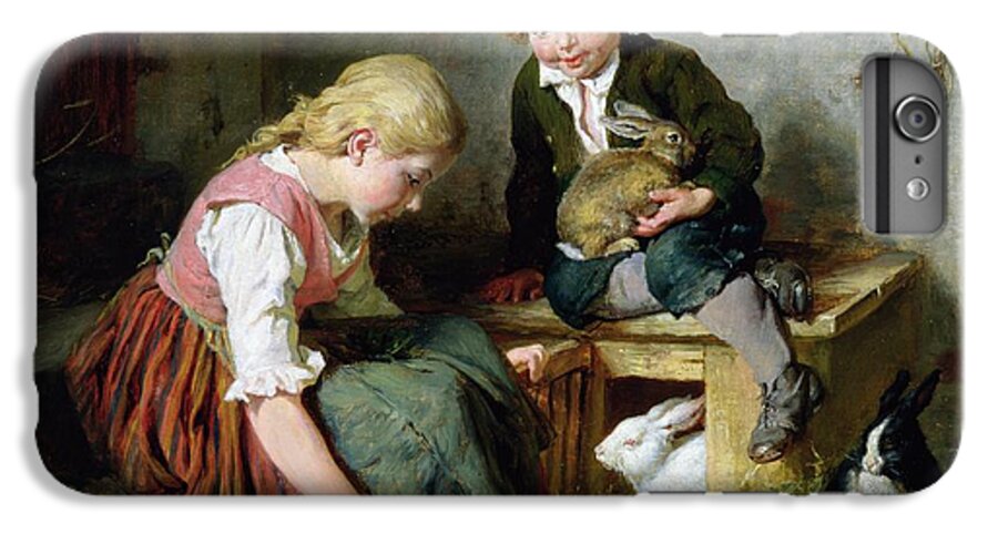 Feeding iPhone 6 Plus Case featuring the painting Feeding the Rabbits by Felix Schlesinger