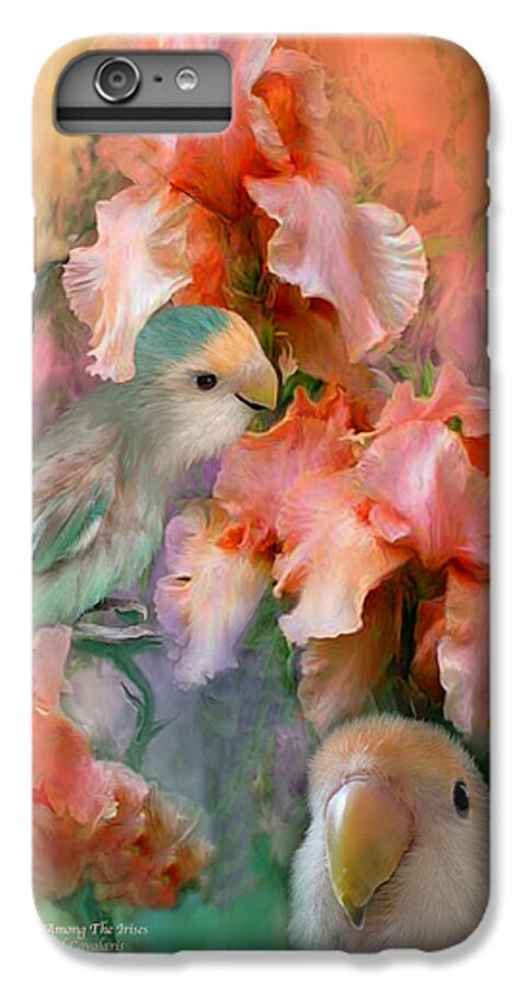 Lovebird iPhone 6 Plus Case featuring the mixed media Love Among The Irises by Carol Cavalaris