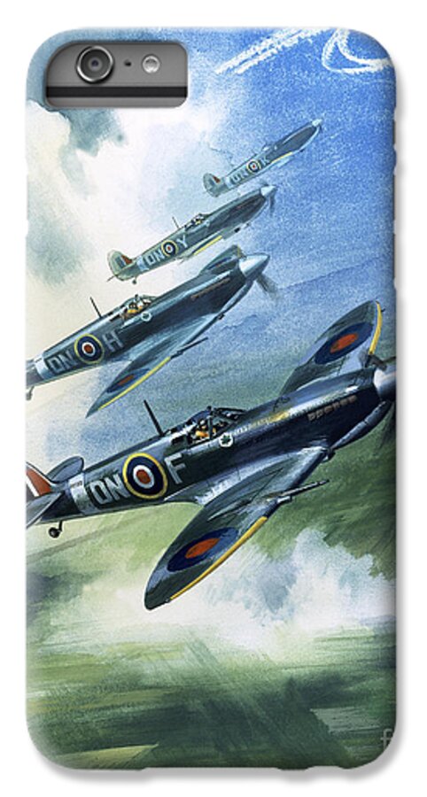 Patrolling Flight Of 416 Squadron iPhone 6 Plus Case featuring the painting Patrolling flight of 416 Squadron, Royal Canadian Air Force, Spitfire Mark Nines by Wilf Hardy
