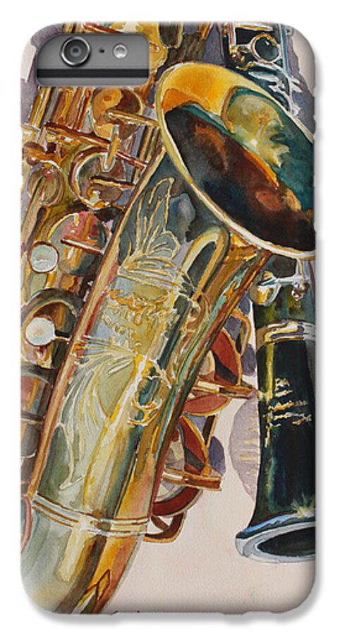Saxophone iPhone 6 Plus Case featuring the painting Taking a Shine to Each Other by Jenny Armitage