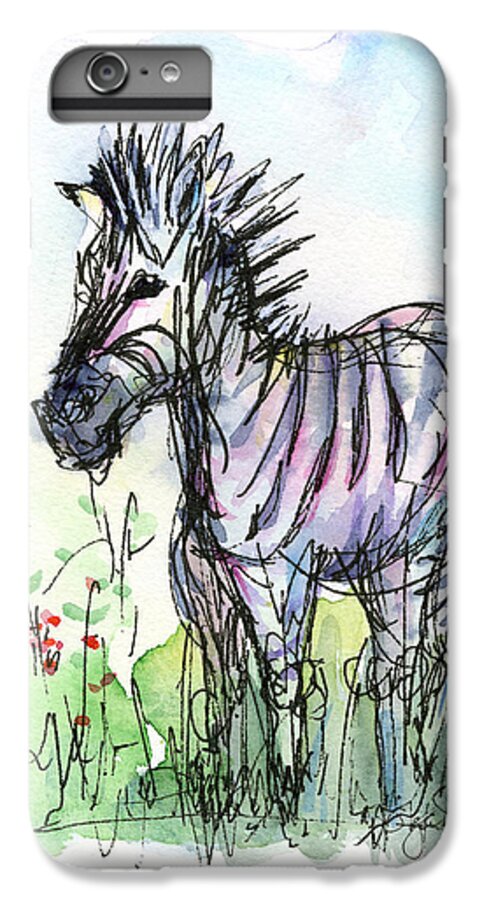 Zebra iPhone 6 Plus Case featuring the painting Zebra Painting Watercolor Sketch by Olga Shvartsur