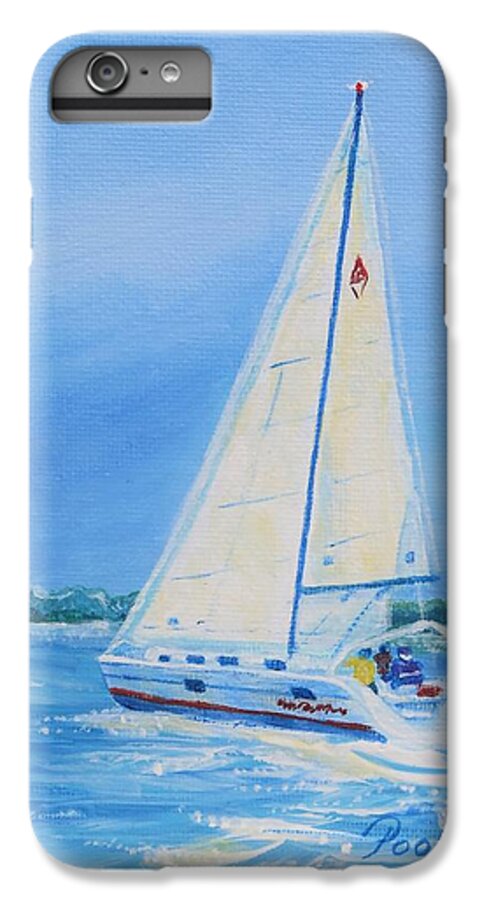 Sailing iPhone 6 Plus Case featuring the painting Southport Sails At Oak Island Lighthouse by Pamela Poole
