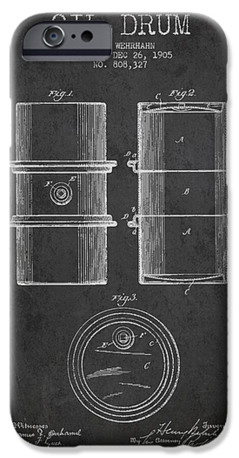 Oil iPhone 6s Case featuring the digital art Oil Drum Patent Drawing From 1905 #5 by Aged Pixel