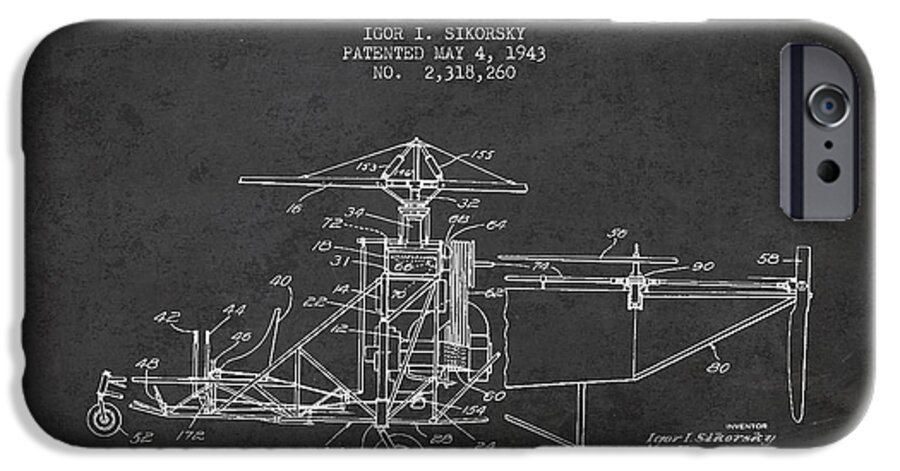 Helicopter iPhone 6s Case featuring the digital art Sikorsky Helicopter patent Drawing from 1943 #5 by Aged Pixel