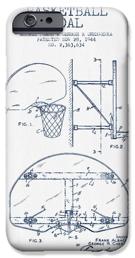 Basketball iPhone 6s Case featuring the digital art Basketball Goal patent from 1944 - Blue Ink by Aged Pixel