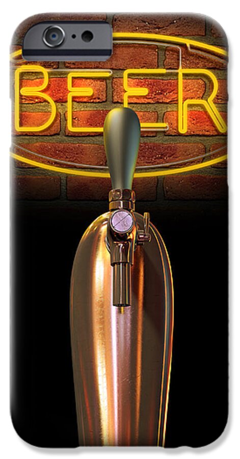 Alcohol iPhone 6s Case featuring the digital art Beer Tap Single With Neon Sign by Allan Swart