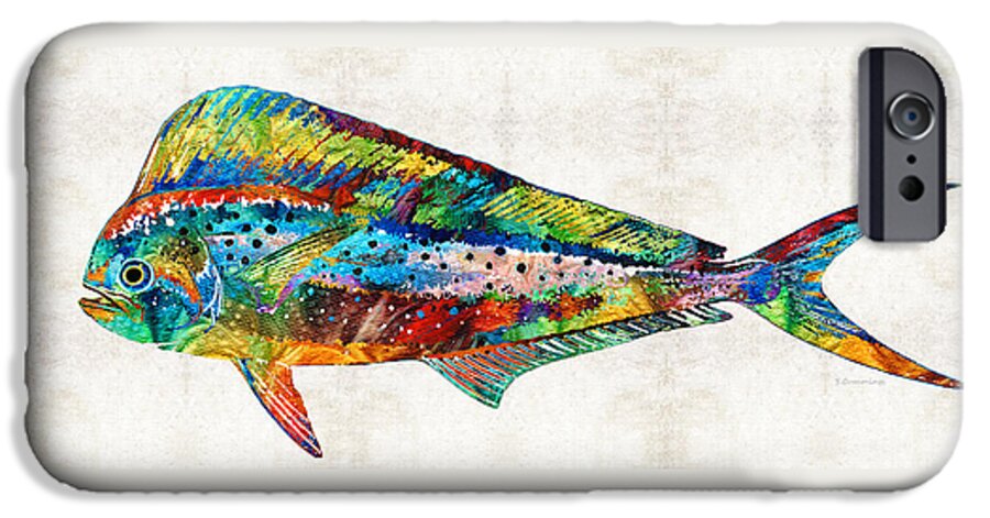 Fish iPhone 6s Case featuring the painting Colorful Dolphin Fish by Sharon Cummings by Sharon Cummings