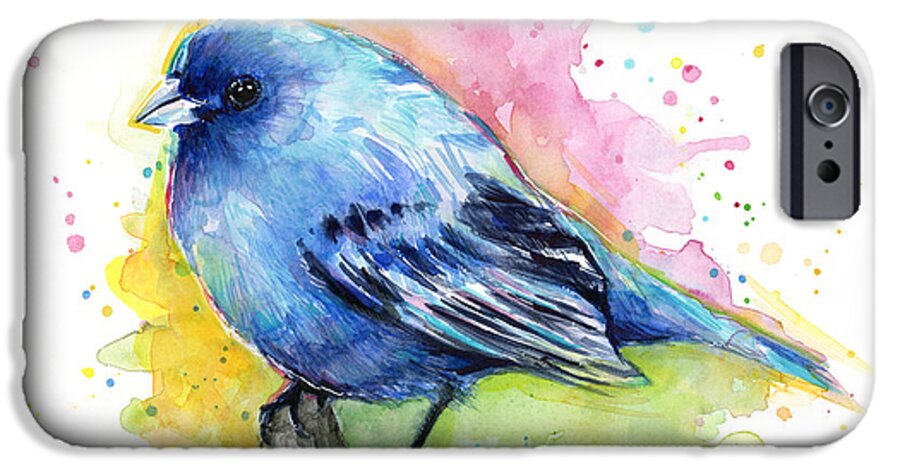 Blue iPhone 6s Case featuring the painting Indigo Bunting Blue Bird Watercolor by Olga Shvartsur