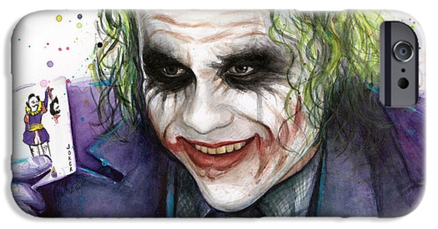 Watercolor iPhone 6s Case featuring the painting Joker Watercolor Portrait by Olga Shvartsur