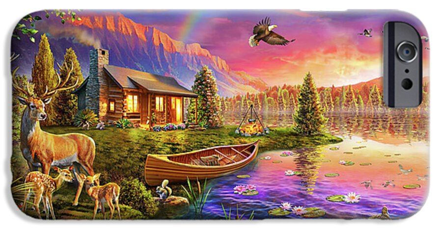 Cabin iPhone 6s Case featuring the drawing Lakeside Cabin by MGL Meiklejohn Graphics Licensing