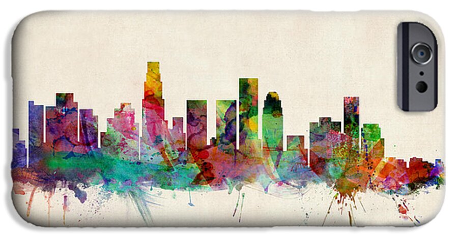 Watercolour iPhone 6s Case featuring the digital art Los Angeles City Skyline by Michael Tompsett