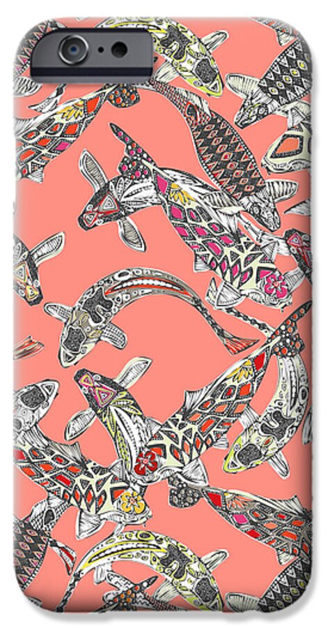 Koi iPhone 6s Case featuring the drawing Lucky Koi Coral by MGL Meiklejohn Graphics Licensing