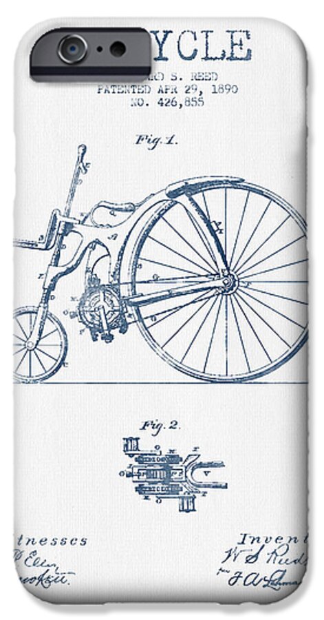 Bike iPhone 6s Case featuring the digital art Reed Bicycle Patent Drawing From 1890 - Blue Ink by Aged Pixel