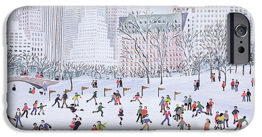 Naive; Townscape; Skyscraper; Bridge; Crowd; Ice; Patinage; Patiner; Patinoire iPhone 6s Case featuring the painting Skating Rink Central Park New York by Judy Joel