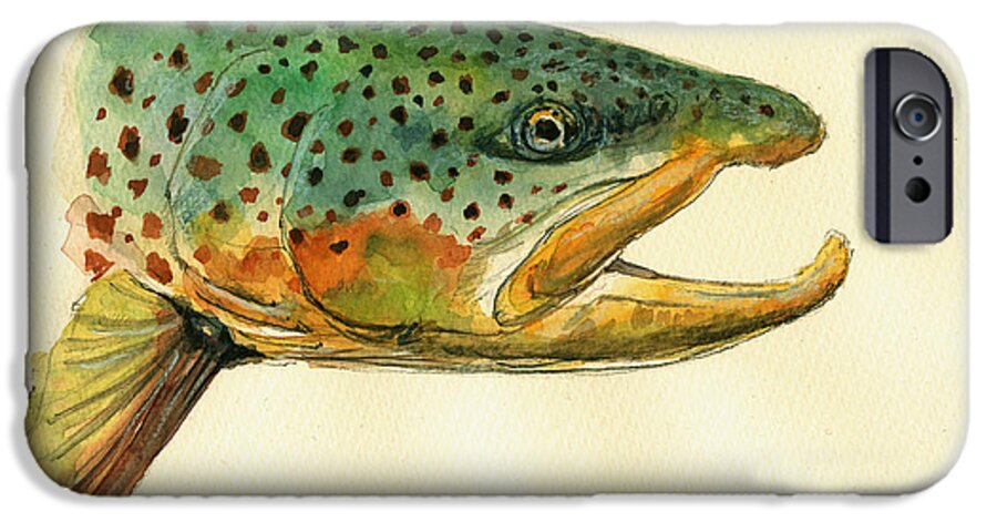 Trout Art Wall iPhone 6s Case featuring the painting Trout watercolor painting #1 by Juan Bosco