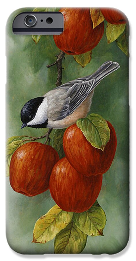 Bird iPhone 6s Case featuring the painting Apple Chickadee Greeting Card 3 by Crista Forest