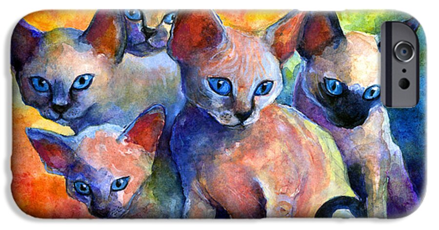 Kittens iPhone 6s Case featuring the painting Devon Rex kitten cats by Svetlana Novikova