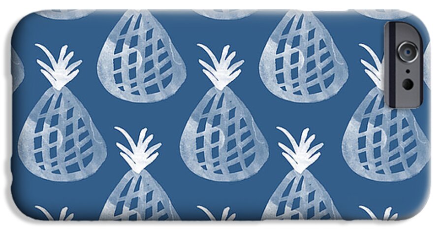 Indigo iPhone 6s Case featuring the mixed media Indigo Pineapple Party by Linda Woods
