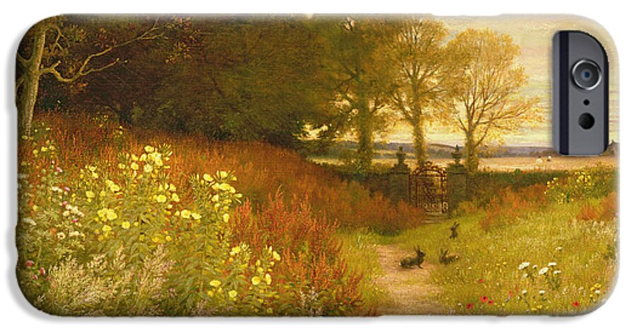 Landscape iPhone 6s Case featuring the painting Landscape with Wild Flowers and Rabbits by Robert Collinson