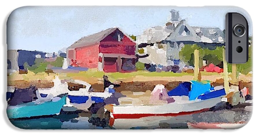 North Shore Art Association iPhone 6s Case featuring the painting North Shore Art Association at Pirates Lane on Reed's Wharf from Beacon Marine Basin by Melissa Abbott