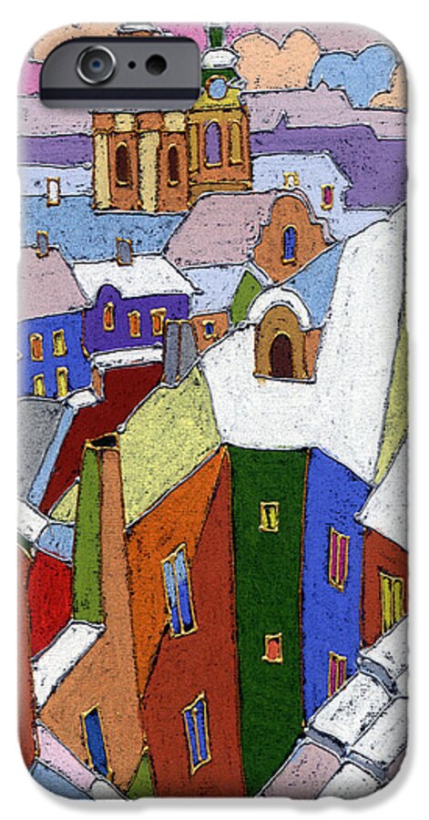 Pastel iPhone 6s Case featuring the painting Prague Old Roofs Winter by Yuriy Shevchuk