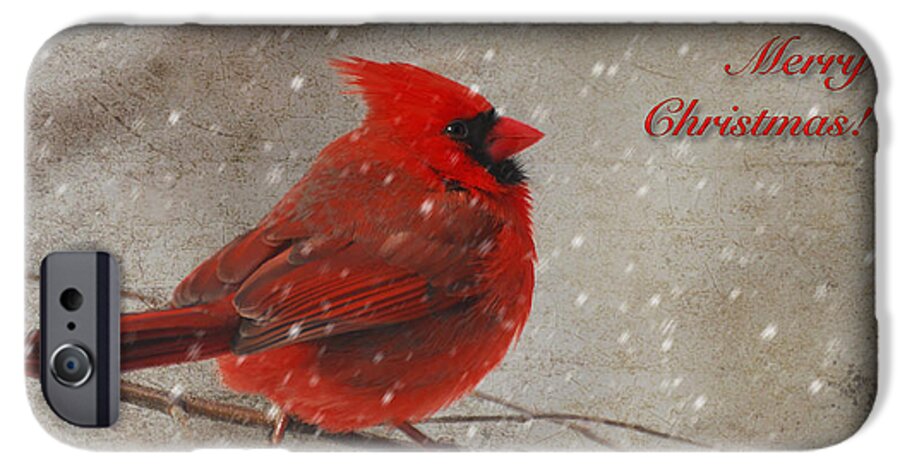 Christmas iPhone 6s Case featuring the photograph Red Bird In Snow Christmas Card by Lois Bryan