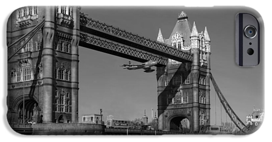 Tower Bridge iPhone 6s Case featuring the photograph Seven seconds - the Tower Bridge Hawker Hunter incident BW versio by Gary Eason