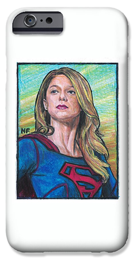 Supergirl Portrait Melissa Benoit Prismacolor Pencils Cbs Dc Superhero iPhone 6s Case featuring the drawing Supergirl as portrayed by actress Melissa Benoit by Neil Feigeles