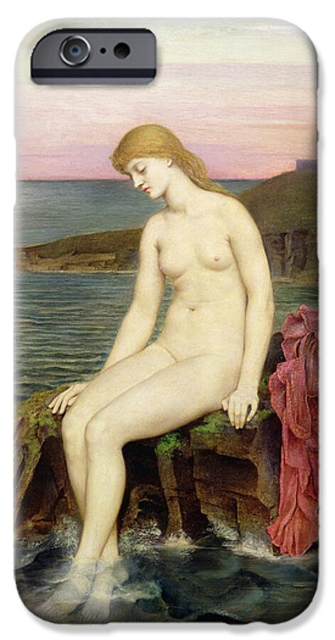 Rocks; Female; Nude; Girl; Mermaid; Hans Christian Andersen; Thoughtful; Pensive; Sunset; Crescent Moon; Castle; Cliff iPhone 6s Case featuring the painting The Little Sea Maid by Evelyn De Morgan