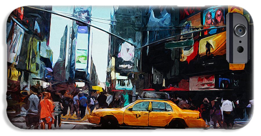 Times Square iPhone 6s Case featuring the digital art Times Square Taxi- Art by Linda Woods by Linda Woods