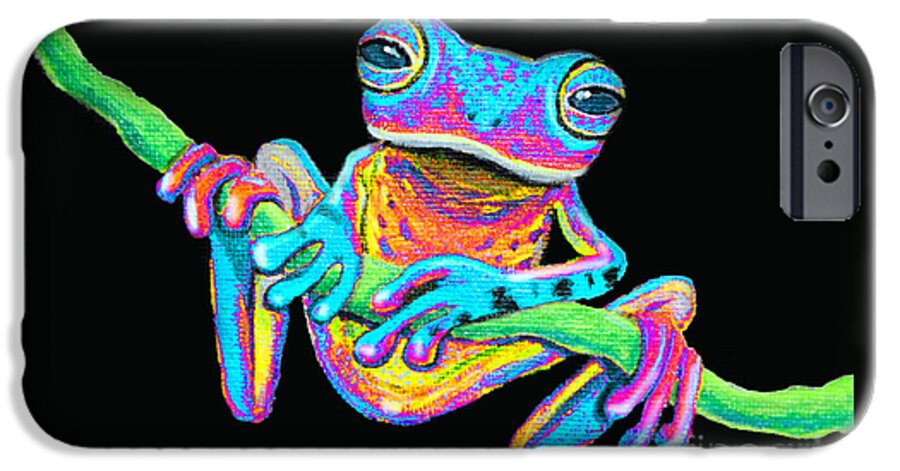 A Colorful Rainbow Frog On A Vine iPhone 6s Case featuring the painting Tropical Rainbow frog on a vine by Nick Gustafson