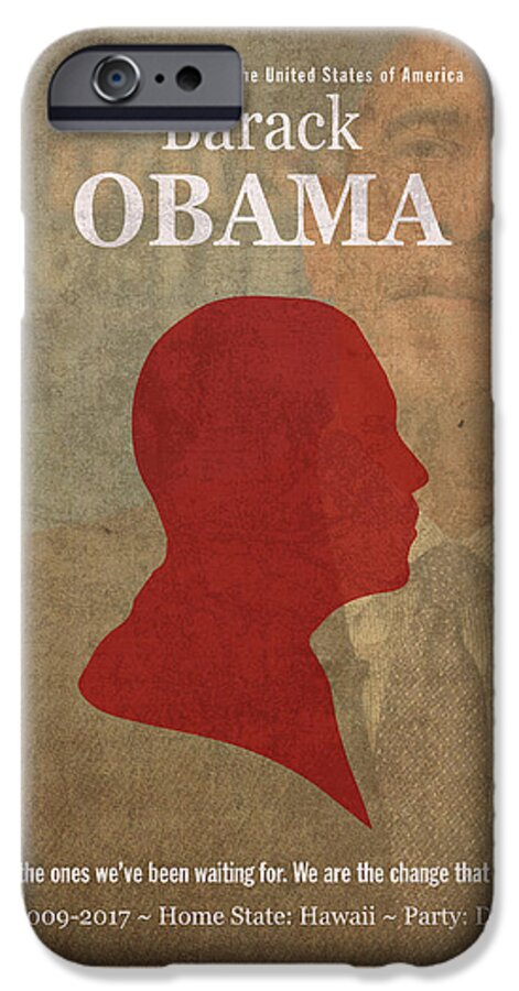 United States Of America iPhone 6s Case featuring the mixed media United States of America President Barack Obama Facts Portrait and Quote Poster Series Number 44 by Design Turnpike