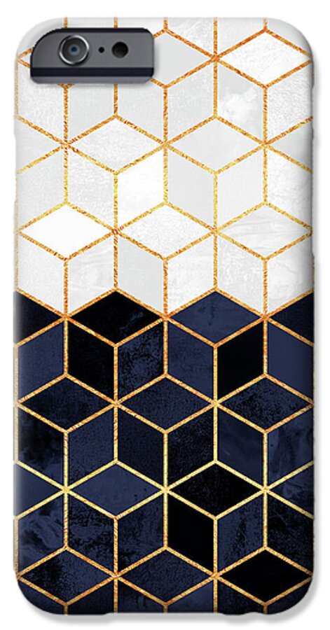 Graphic iPhone 6s Case featuring the digital art White and navy cubes by Elisabeth Fredriksson